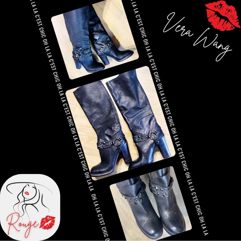 Vera Wang NWOT Black Leather Studded Moto Boot